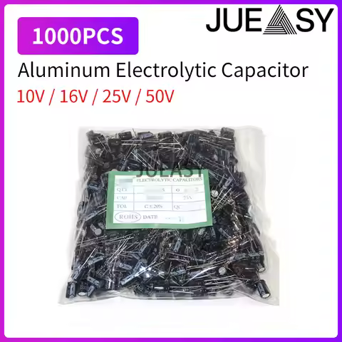 1000pcs 10V 16V 25V 50V 1UF 2.2UF 3.3UF 4.7UF 6.8UF 10UF 22UF 33UF 47UF 100UF 220UF Aluminum Electro