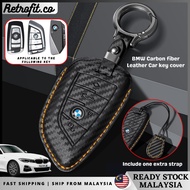 🇲🇾【B】BMW Leather Carbon Fiber Style Car Key Cover BMW F10 F20 F25 F30 Fully Covered Car Key Cover An