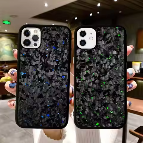 Forged Carbon Fundas Phone Case Wireless Charging PC+TPU For IPhone 11 12 13 14 15 16 17 Pro Max Plu