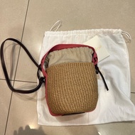 Chloe草編織帶束口手提兩用水桶包(桃粉邊)