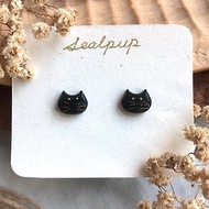 小黑貓貓咪耳環 (316不銹鋼耳針 / 螺旋式耳夾) (附飾品禮盒)