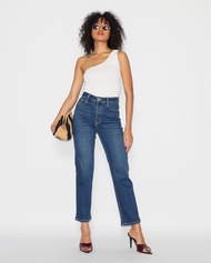 AE CandyJeans: กางเกงยีนส์ Cara ขากระบอกตรง เอวสูง สีฟอกเข้ม Premium Japanese Denim