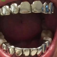 PYXIS Teeth Grillz Top Bottom Set, Shiny Glossy  Teeth Grillz Caps, Fashion  Silver Anti Slip Teeth 