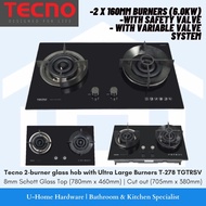 TECNO T-278 TGTRSV 2-Burner Glass Hob with Ultra Large Burners