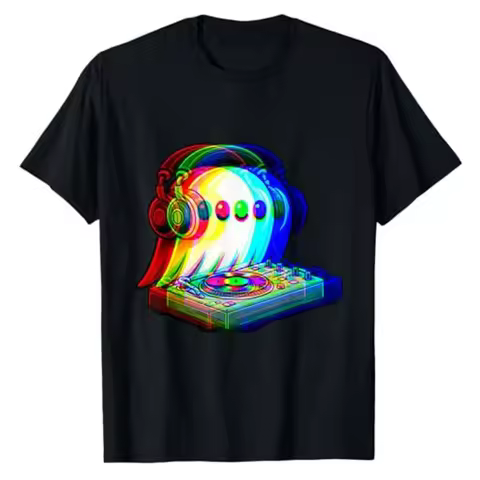 HOT SALE House Music Ghost Dj Optical Illusion EDM Halloween Rave Dj T-shirt Humor Funny Rock Graphi