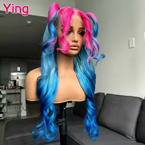 Rose Pink Loose Wave 13x4 13x6 Transparent Lace Frontal Wig 30 36 Inch Ombre Blue Colored Lace Front