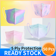 50 Pcs KN95 Face Mask for Adult 5ply Gradient Color Mask Rainbow Printing Cartoon 5D Stereo KN95 Mask 5 Layers of Protective Breathable Facial