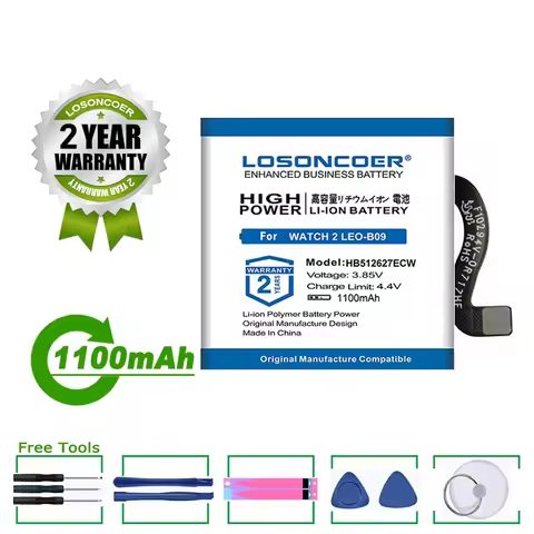 LOSONCOER Battery 1100mAh HB512627ECW For HUAWEI Watch 2 Pro 4G EO-DLXXU Watch GT LEO-B09