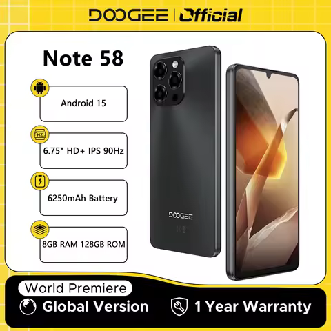 Global Version DOOGEE Note 58 Android 15 Smartphone 8GB RAM+128GB ROM 6.75" HD+ 90Hz IPS Screen 6250
