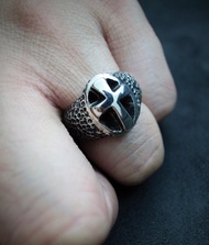 【刻蝕十字戒 純銀戒指】(十字架/仿舊/925純銀)