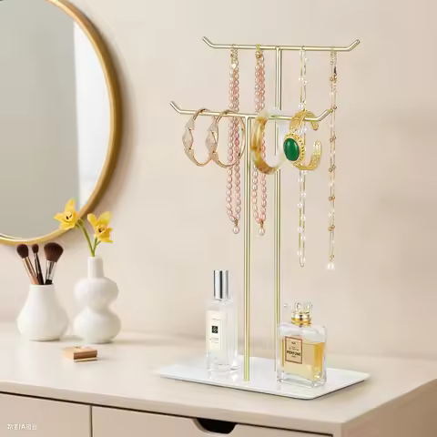 Jewelry Stand Organizer 37cm Tall Sturdy Metal 2-Tier Jewelry Holder for Necklace Earring Bracelet R