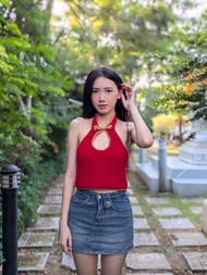 女士客製鉤針旗袍露臍短上衣 - 農曆新年款