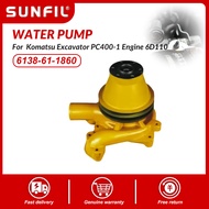 CJ7F ปั๊มน้ำใหม่ 6138-61-1860 สำหรับ Komatsu Excavator Pc400-1 เครื่องยนต์ 6d110 9T1N6ตัวตัดโซ่ เครื
