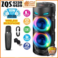 Dual 4" 16W Bluetooth Speaker KTV Super Bass Karaoke Trolley Wireless Microphone Speaker w LED Light