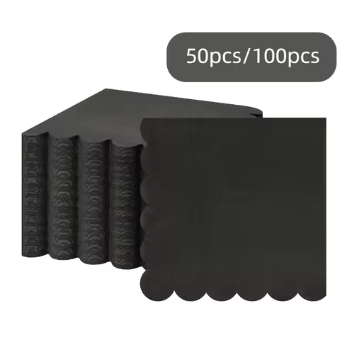 50-100Pcs Black Scalloped Napkins 2-Ply Cocktail Napkins Disposable Napkins for Birthday Wedding Din