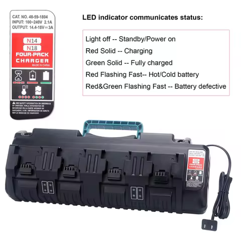 For Milwaukee 14.4V 18V Li-ion Charger Rapid Optimum 4-Port 3A Charging Current Replacement Battery 