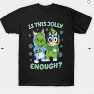 Cartoon Bluey Merry Christmas T-Shirt Men O Neck 100% Cotton T Shirts  Short Sleeve Tees Original Cl