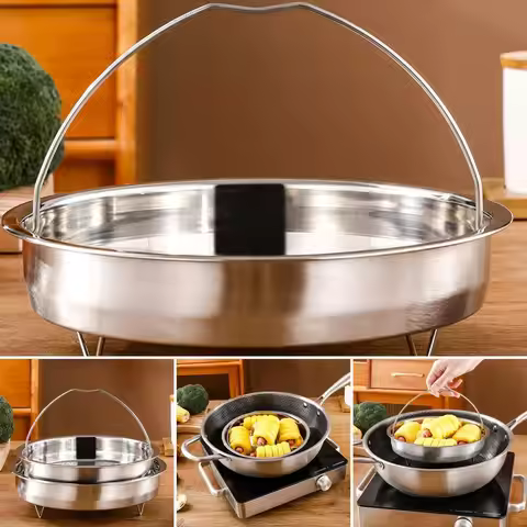 Stainless Steel Food Steamer Basket Pressure Cooker Steamer Basket with Handle Steaming Grid Drain D