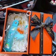 彩虹浣熊冰山杯漂浮瓶鎖匙扣(藍色+橘禮盒+拉菲草）