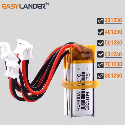5PCS/Lot JST2.0 2Pin 601230 3.7V 200mAh 301230 401230 501230 701230 801230 Rechargeable Lithium Poly