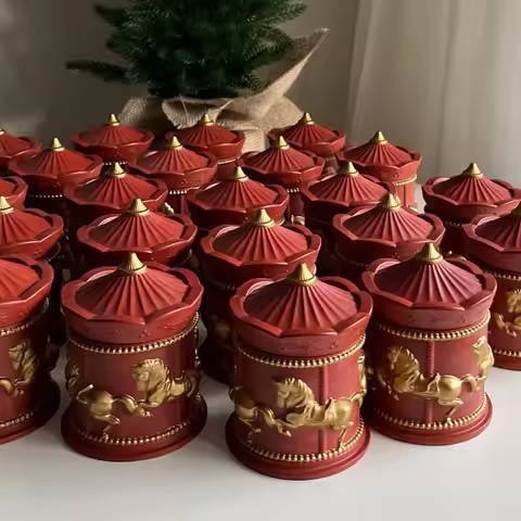 1 set Carousel Storage Box Silicone Mold DIY Plaster Concrete Resin Candle Jar With Lid Mould Creati