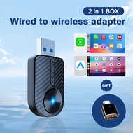 New 2 in 1 Wireless CarPlay Adapter&Android Mini Auto Wireless Adapter, 5Ghz WiFi Type-C/USB Plug Pl