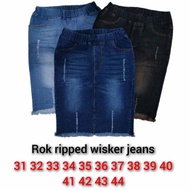 31-44 ROK jeans wanita 7/8 big size - rok jeans wanita jumbo -  rok pinggang karet - rok span pendek