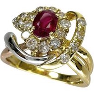 Size 10.5, 0.50ct Ruby, 0.59ct Diamond Ring, 18K Gold/Pt900 Platinum, 6.2g, Women's