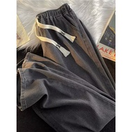 seluar lelaki straight cut pants Seluar jeans bergaya Hong Kong lelaki dan wanita kelabu berasap