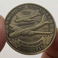B-29 Bomber Fighter Aircraft Blue Plated Bronze Medal Air Force Commemorative Coin Foreign Coin Exqu