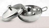 Eternals 15 liter Stainless Steel Multi Purpose Kadai with Steel Lid, Idli Maker 2 Idli Plate 8 Cavi