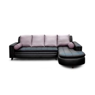 [特價]IHouse-MIT經典可調式 加厚半牛皮收納功能 L型沙發曜石黑-面左/靠枕淺紫