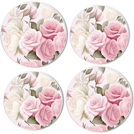 Gas Stove Burner Cover Set Of 4，Blooming Bright Pink Roses Flower Watercolor Metal Stove Burner Cove