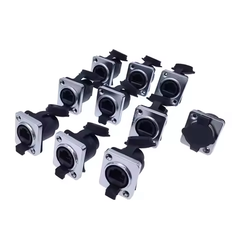 10 piece RJ45 Waterproof IP65 Network Connector with Rubber cover 8p8c D type Panel Mount Socket RJ4