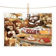 afu水彩插畫明信片 - 狸貓轉轉壽司店