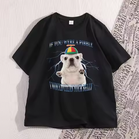 Funny Cute Pibble Printed Tshirt Baby French Bulldog T Shirt Fashion Short Sleeve T-shirt Cotton Cas
