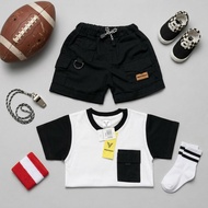 KATUN BRAVEKIDS FASHION - PANDA CARGO POCKET SS BLACKY SKIES TEES COTTON 24s SHORT SLEEVE KIDS SUIT 