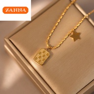 rantai leher emas bangkok cop 916 gold original Checkerboard star necklace for women