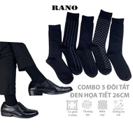 [Combo of 5 Pairs] High Collar Black Western Shoe Socks 30-32cm White Pattern RANO Breathable Cotton