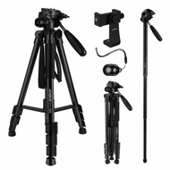 Andoer TTT-03 2-in-1 Photography Tripod Monopod Stand Aluminium Alloy 3-Way Swivel Pan Head 163cm Ma