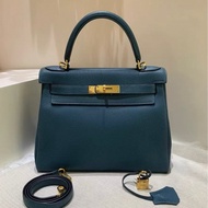 愛馬仕Hermes Kelly28 1p鴨子藍 金扣 togo X刻