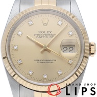 勞力士 Datejust 男士腕錶 10P 鑲鑽 Datejust 男士腕錶 16233G(E) 附原廠盒、保固卡 K18YG/SS 男士腕錶顏色1991 年 成色極佳 [二手]