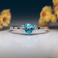 Elegant Trilliant Swiss Blue Topaz Engagement Ring &amp; White CZ Side Stone Accents