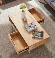 維斯格林 北歐日式現代實木雙抽屜設計茶几組