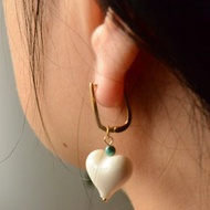 【月光】西伯利亞猛獁象牙牙心冰料桃心耳環耳勾