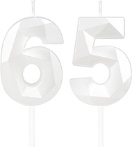 Birthday Candles Number 65 White Candles 3D Candles for Women Men Birthday Cakes, Candles for 65th B
