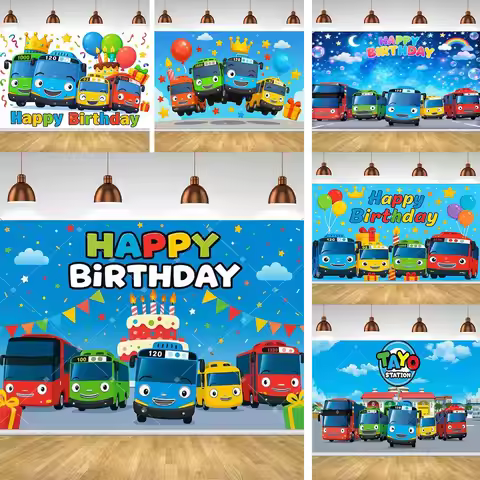 Cartoon Tayo The Little Bus Theme Birthday Party Backdrop Kids Birthday Baby Shower Children Photo B