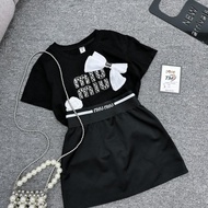 Đồ bộ bé gái bộ đồ bé gái áo thun cotton ngắn tay đính cườm miumiu kèm chân váy HNK 240103