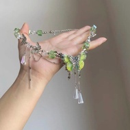 Green Ice Crystal Butterfly Necklace Female 2025 Spring Cool Feel Niche Clavicle Chain Exquisite cho
