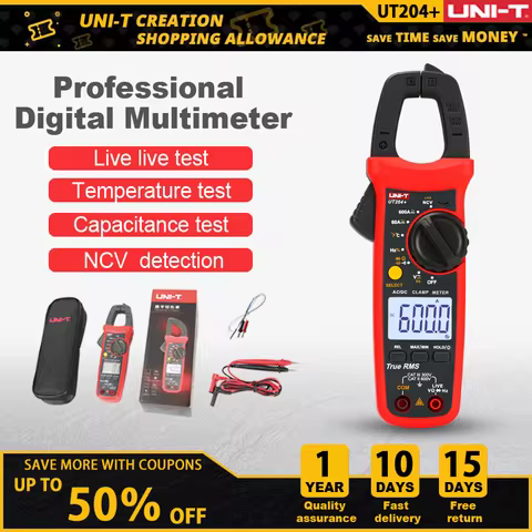 UNI-T UT204 Plus Series Clamp Ammeters. UNI T Temperature Voltage Tester LCD Digital Current Clamp A